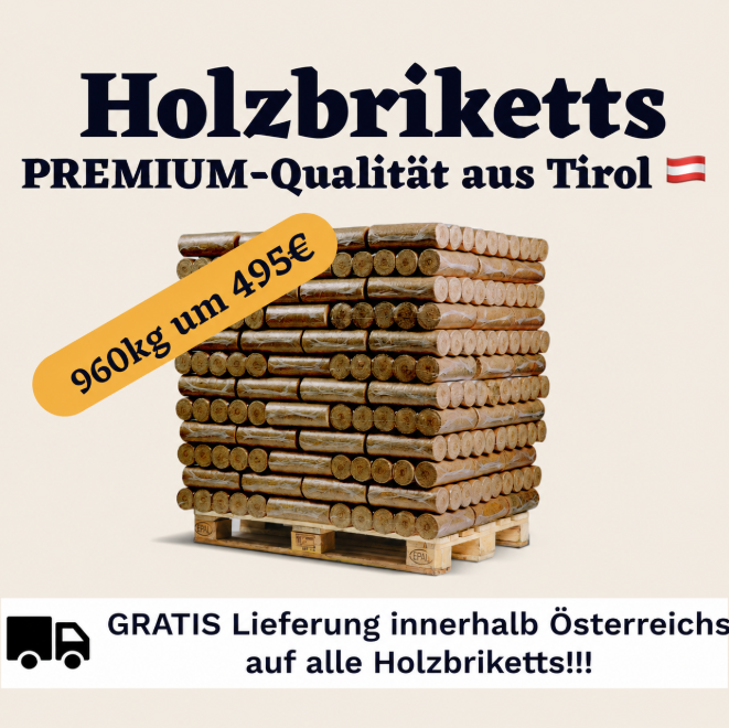 PREMIUM Holzbriketts 960 kg - Hoher Heizwert, Wenig Asche, Umweltfreundlich.