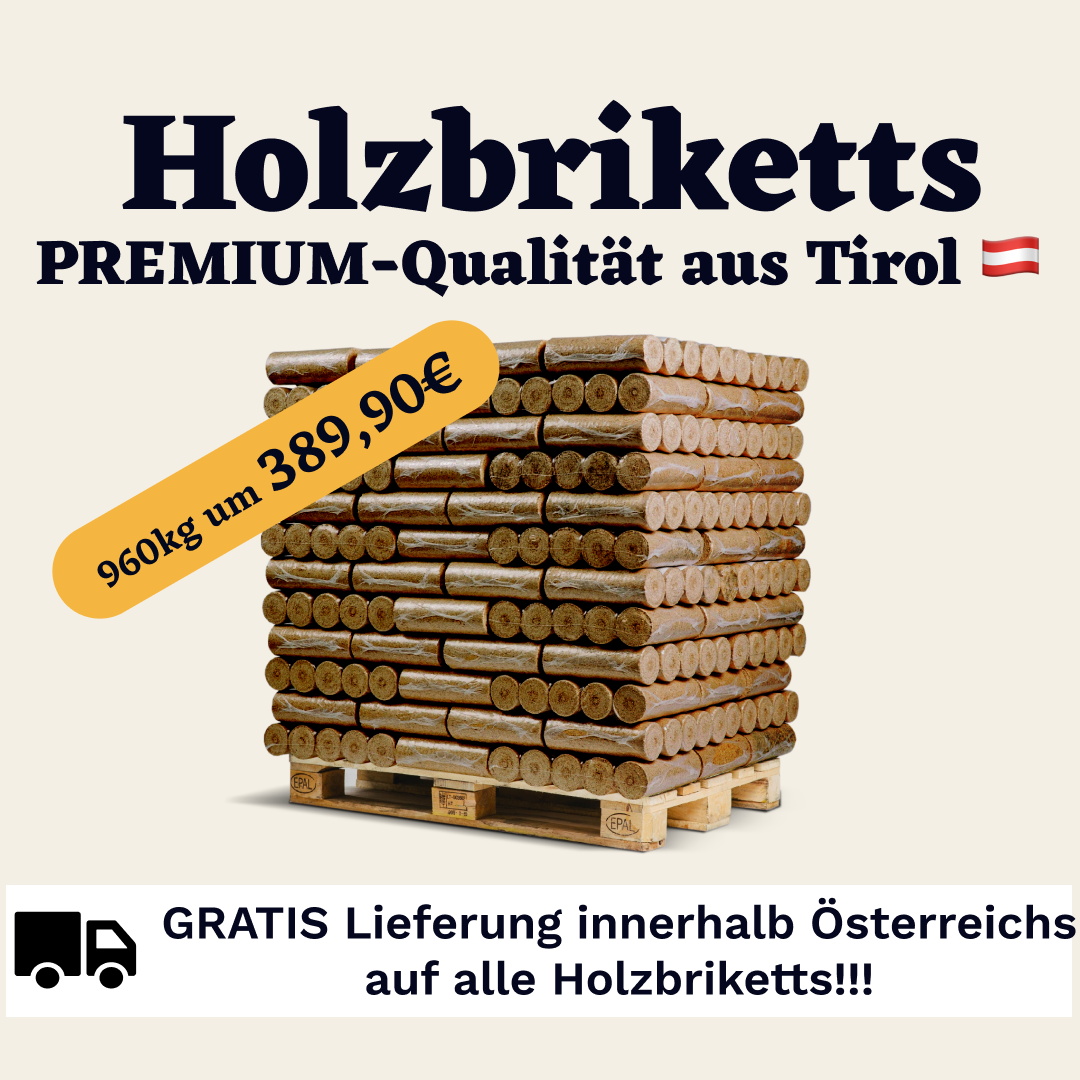 PREMIUM Holzbriketts 960 kg mit Loch - Hoher Heizwert, Wenig Asche, Umweltfreundlich.